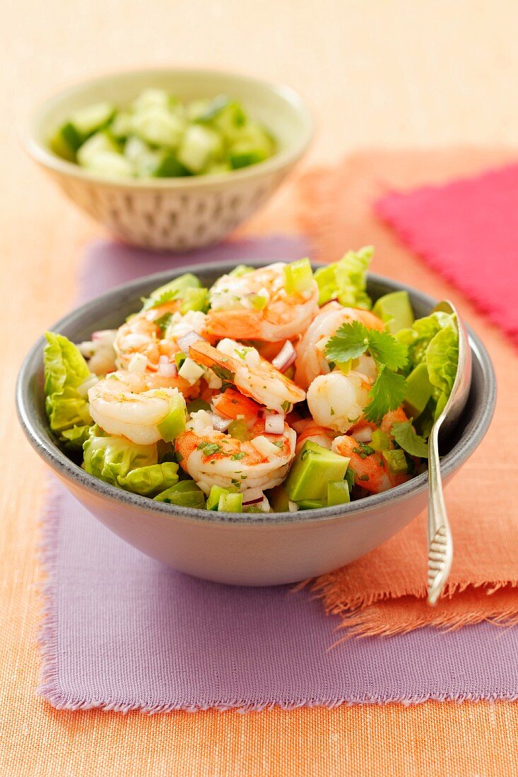 Prawn ceviche with avocado, lettuce and jalapenos