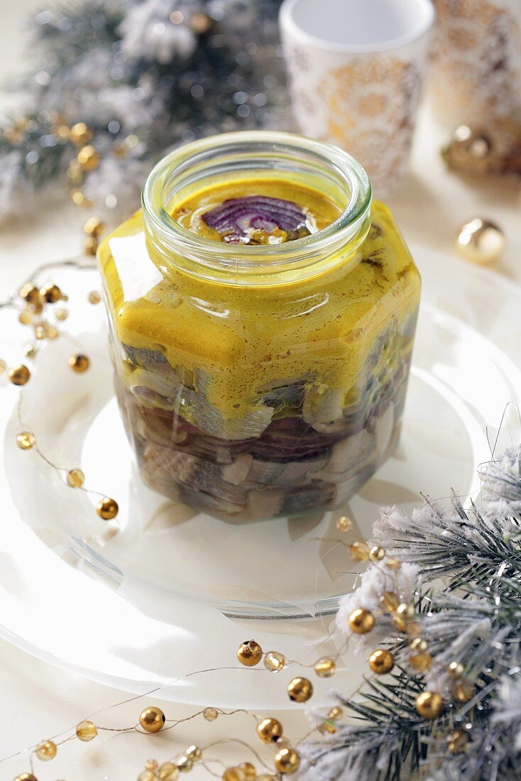 Herrings in mustard marinade for Christmas