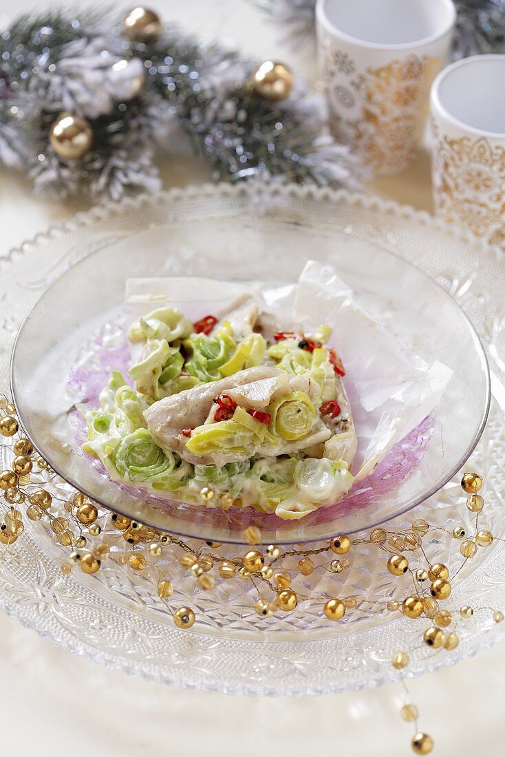 Steamed fish with leeks (Christmas)