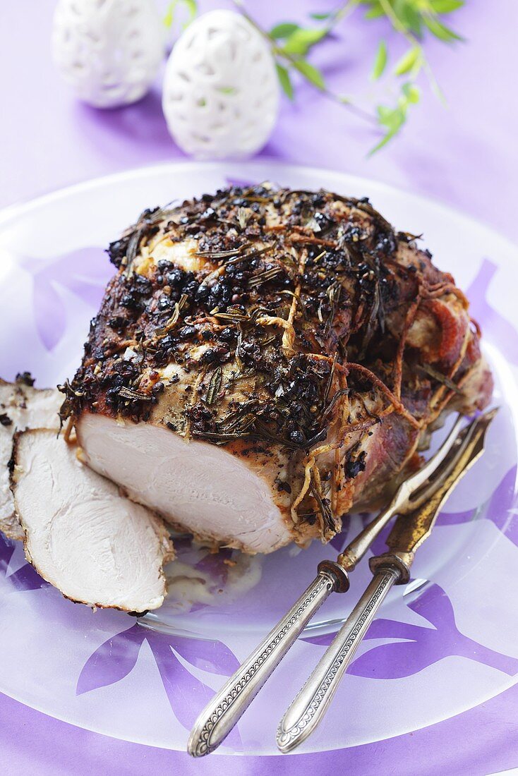 Roast pork with herb crust for Easter