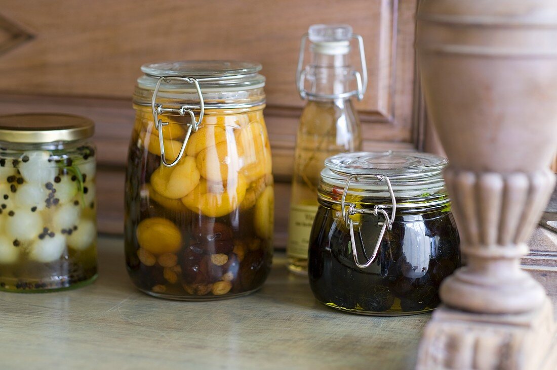 Pickled vegetables in preserving jars