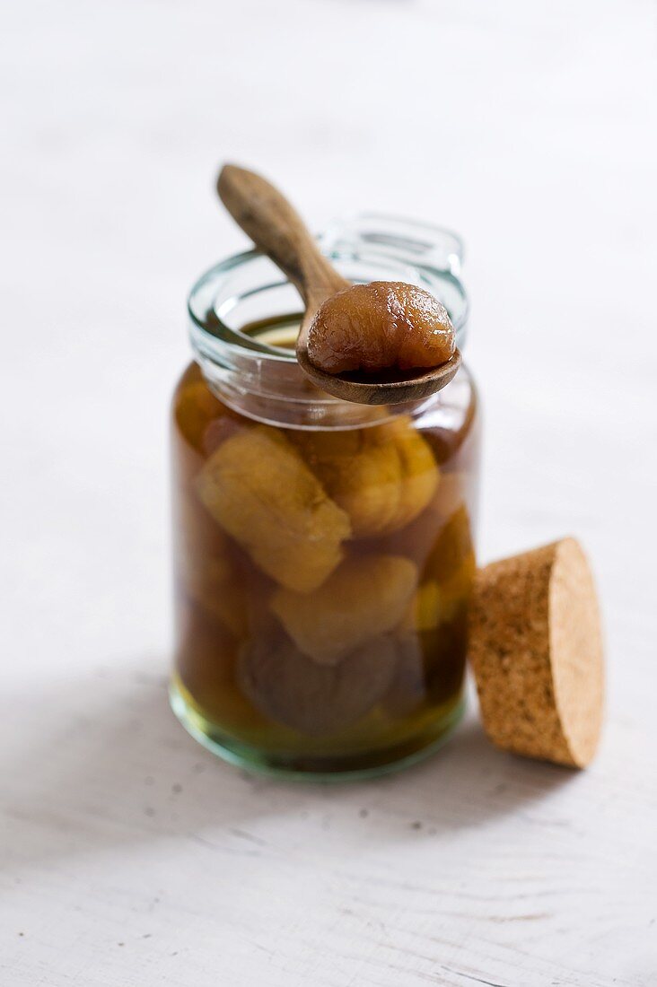 Bottled chestnuts in syrup