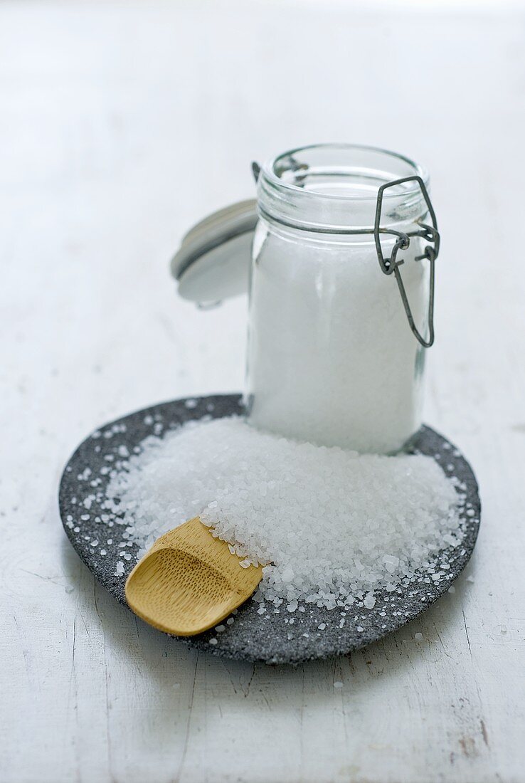 Salt in and beside storage jar