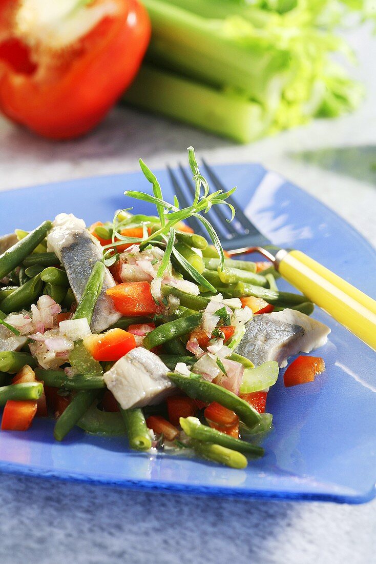 Bean salad with matjes herring
