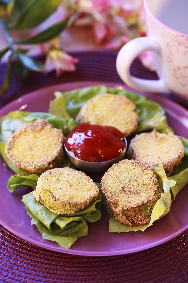Courgette fritters with ketchup