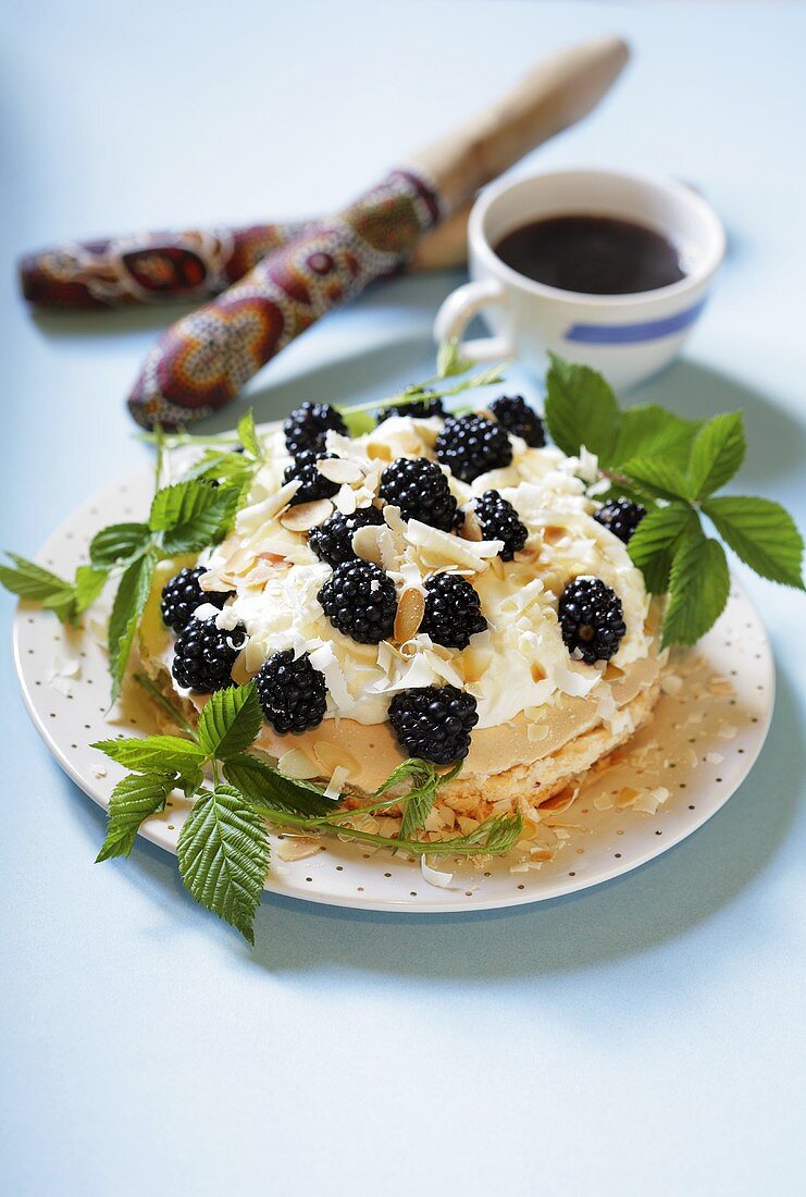Meringue cake with blackberries