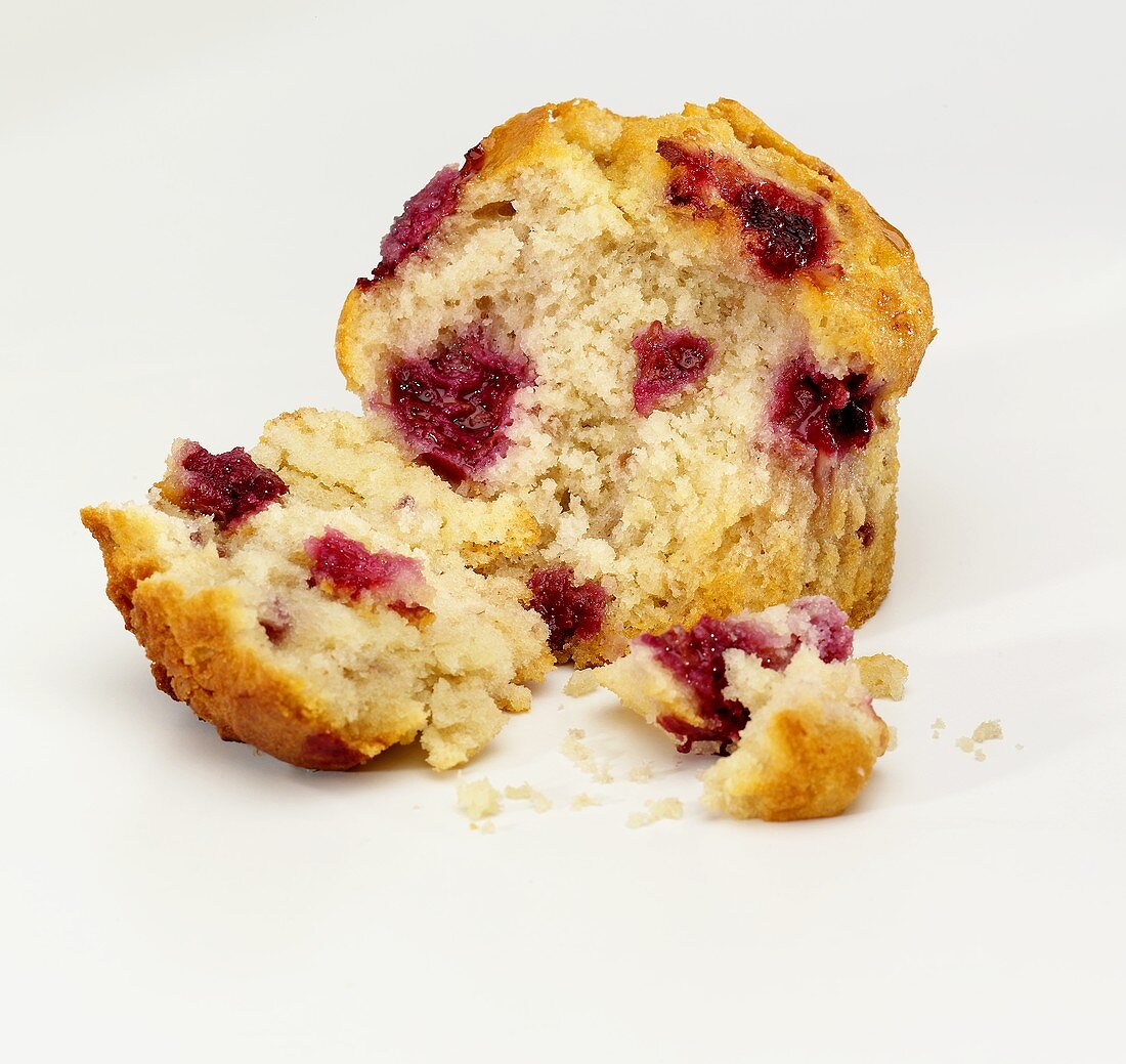 Raspberry muffin, broken open