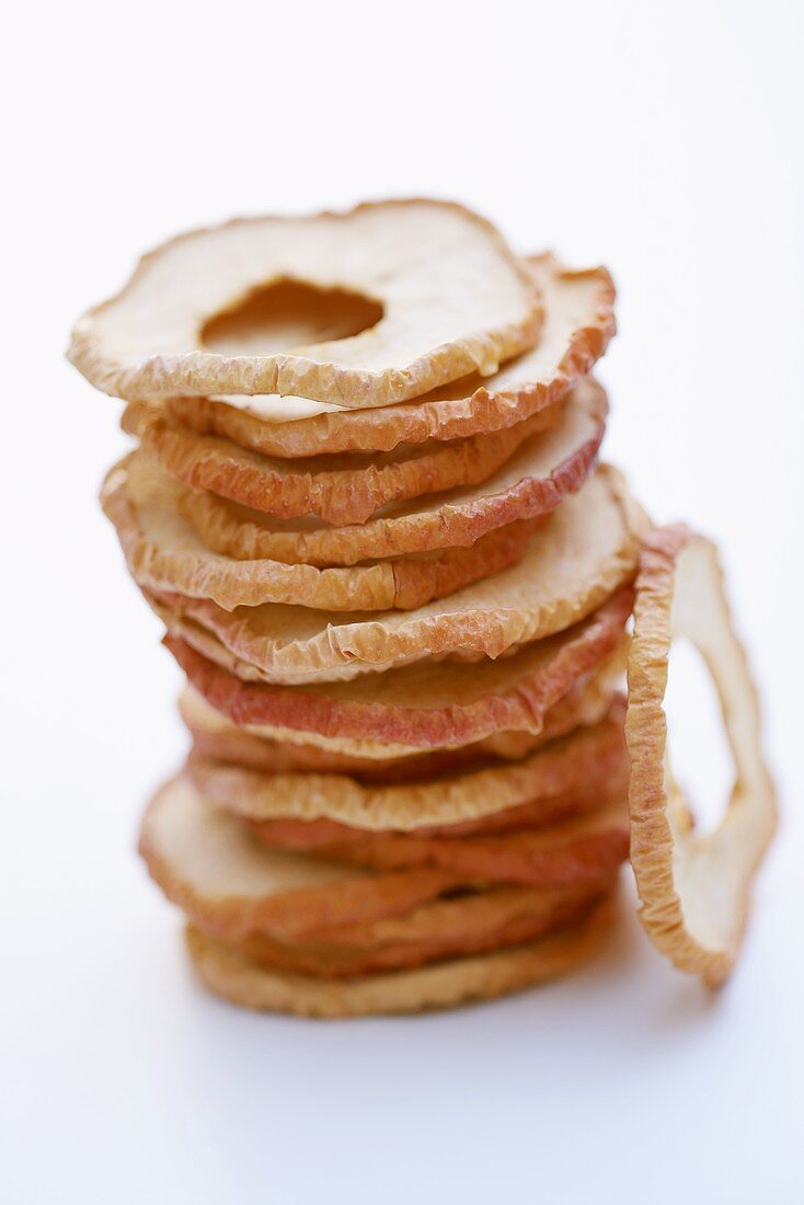 Dried apple rings in a pile