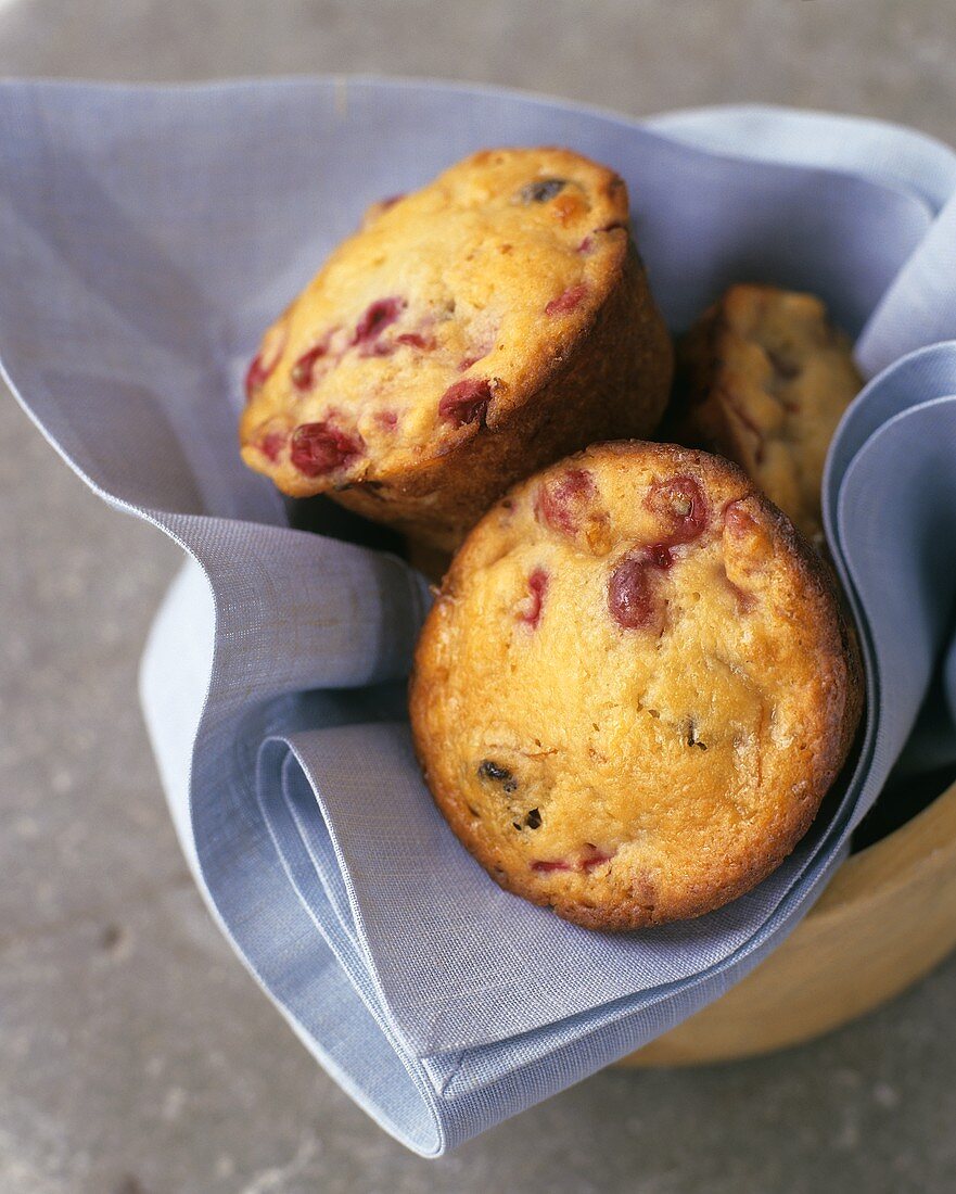 Redcurrant muffins in a fabric napkin