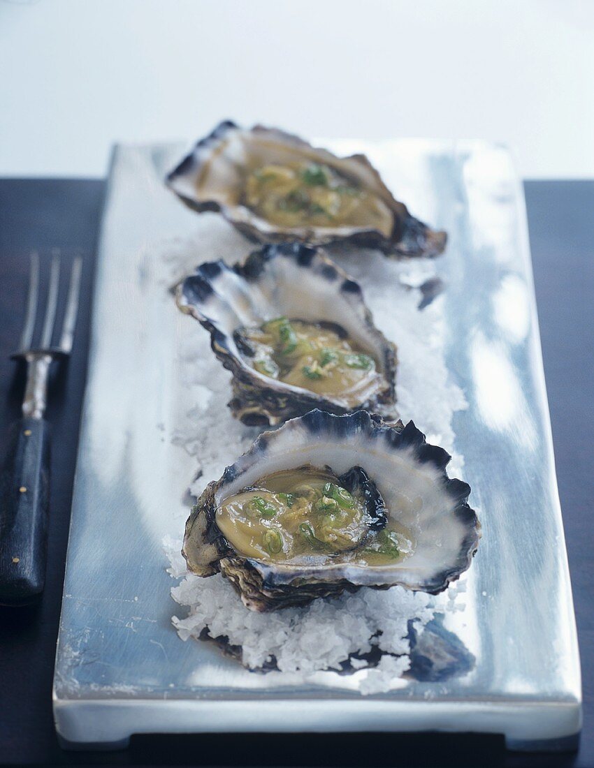 Oysters in their shells with vinaigrette
