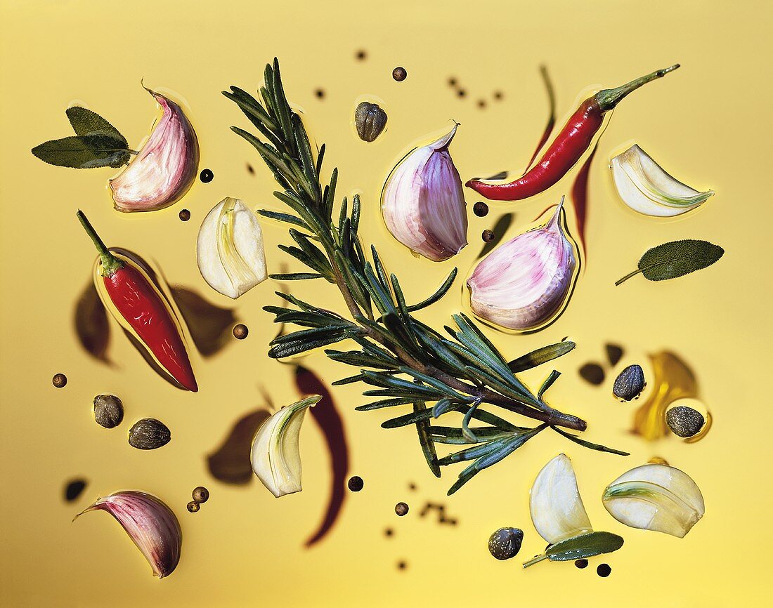 Herb oil with rosemary, garlic and chili