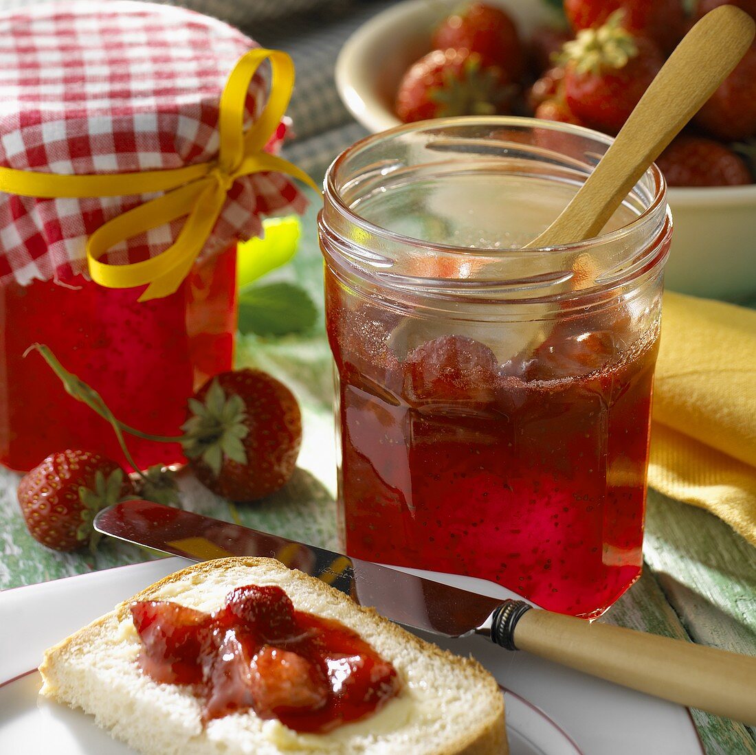 Strawberry jam in preserving jar