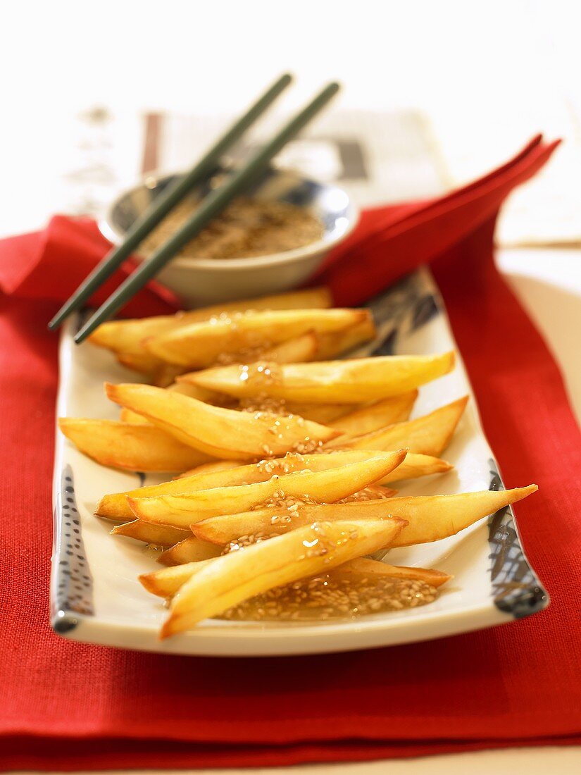 Chinese sweet potato sticks with sesame sauce