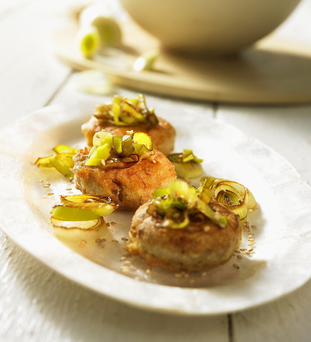 Korean tuna fishcakes with leeks