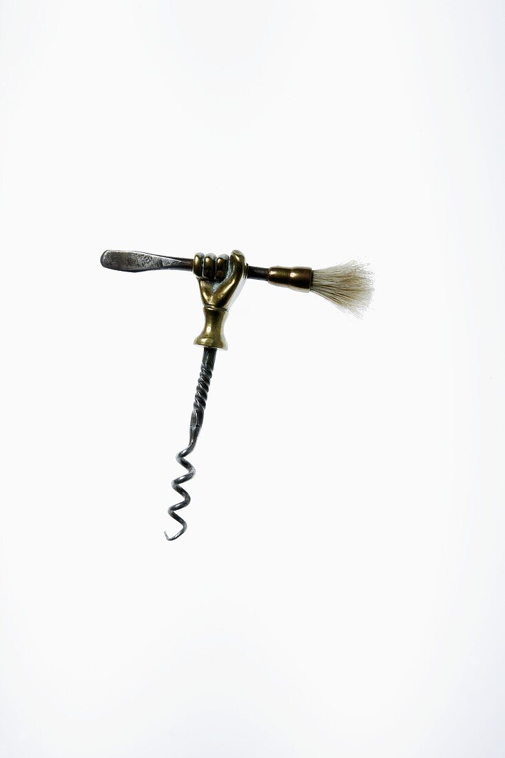 Decorated corkscrew with brass hand and paintbrush