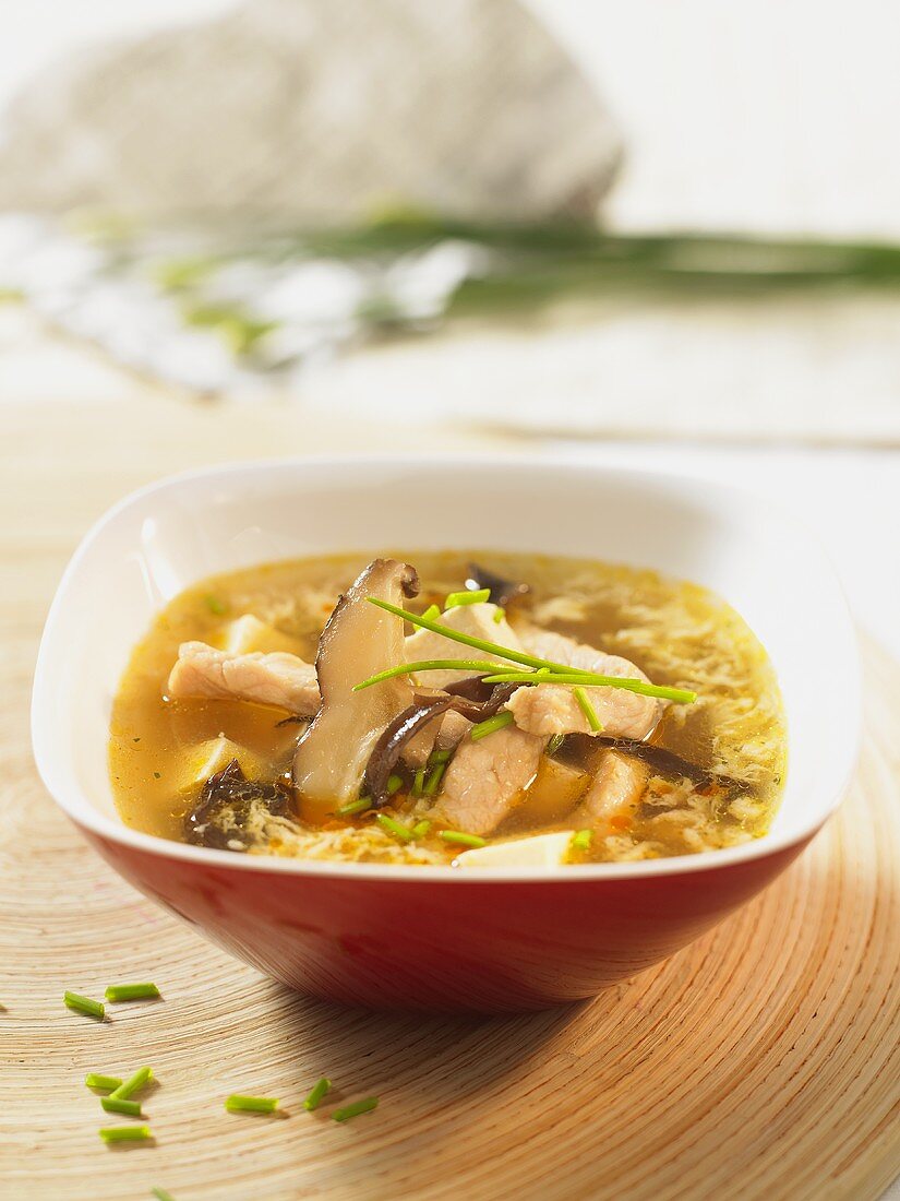 Brühe mit Schweinefleisch, Tofu und Mu-Err-Pilzen (China)