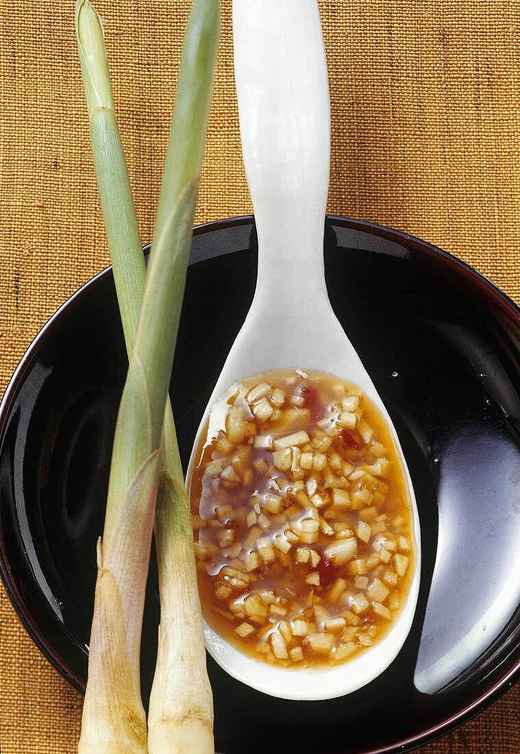 Ginger and garlic sauce in a spoon