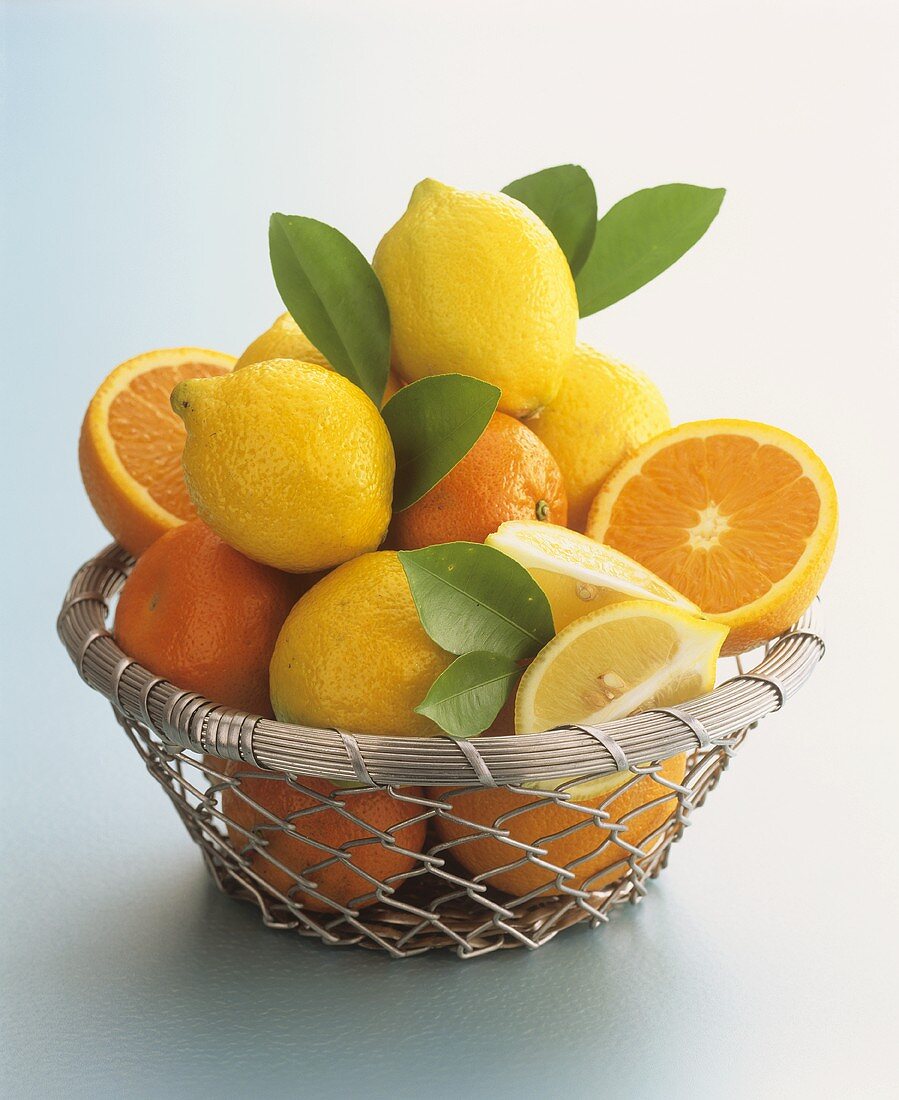 Citrus fruit in wire basket