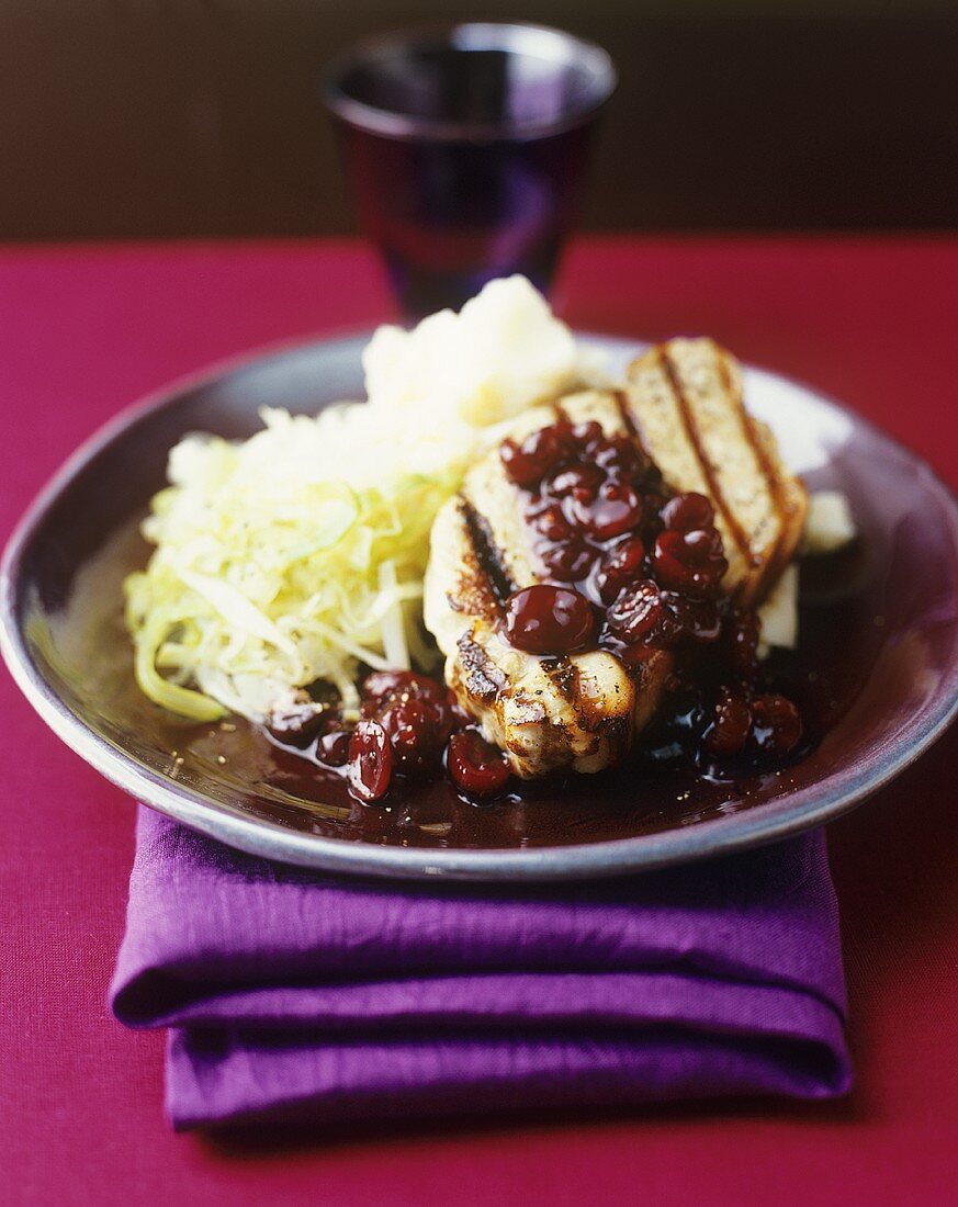 Grilled chicken breast with cranberry sauce