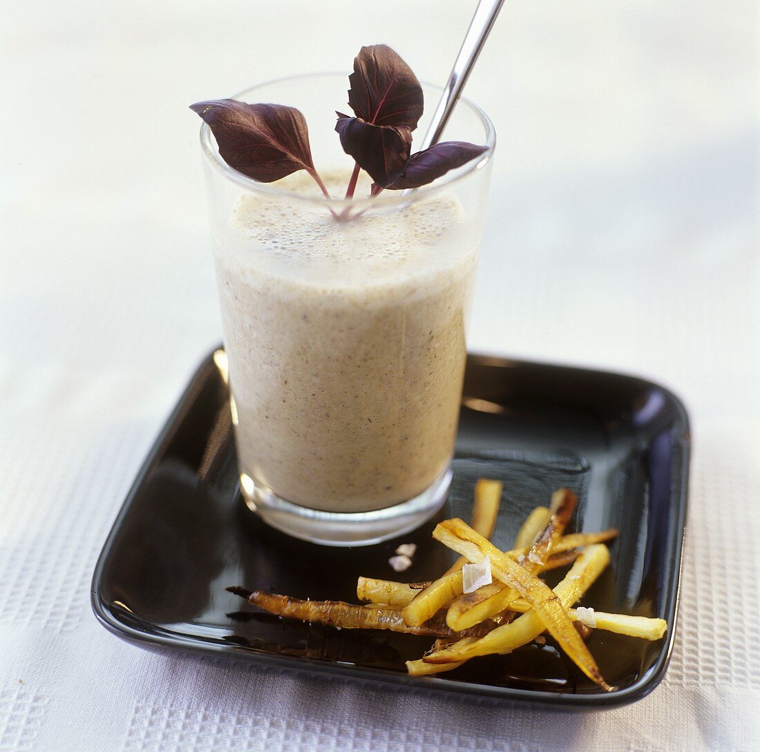 Cep and cream drink with roasted parsnips