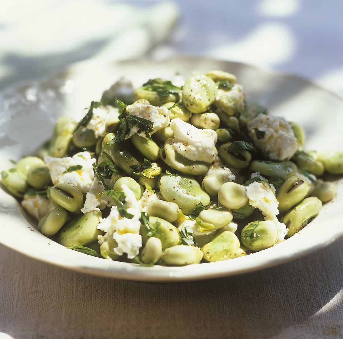 Broad bean salad with goat's cheese