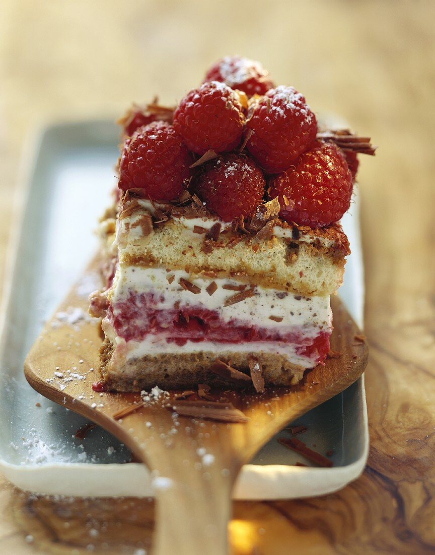 A piece of raspberry tiramisu