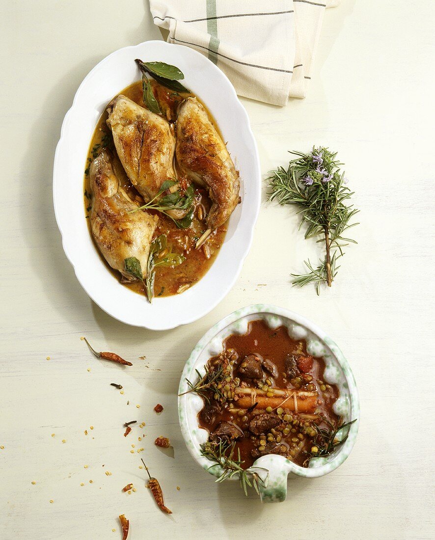 Braised rabbit and mutton ragout with lentils (Italy)