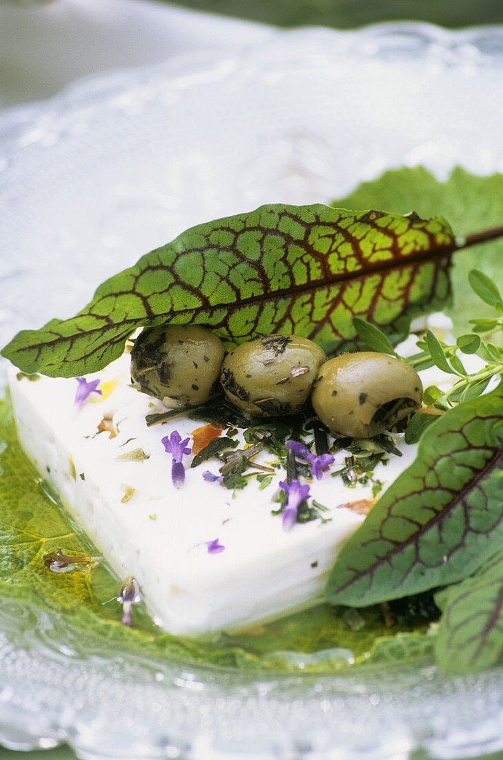 Feta with lavender and honey dressing