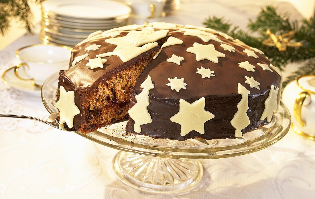 A cake for Christmas with marzipan decorations