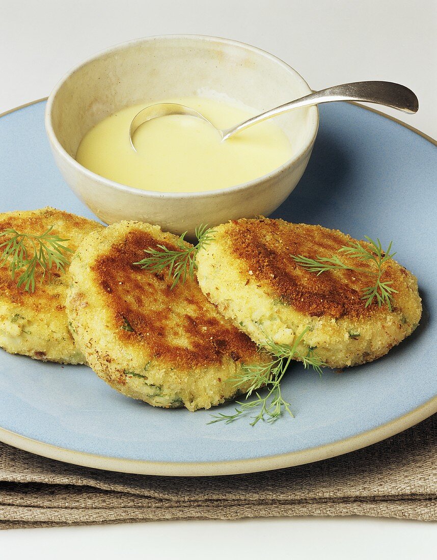 Fisch-Kartoffel-Puffer mit Sauce Hollandaise