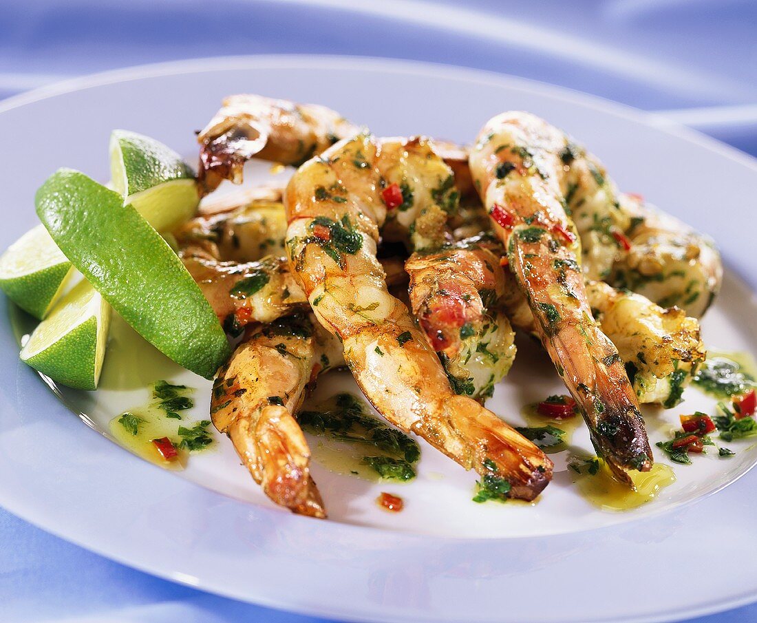 Barbecued scampi with herbs