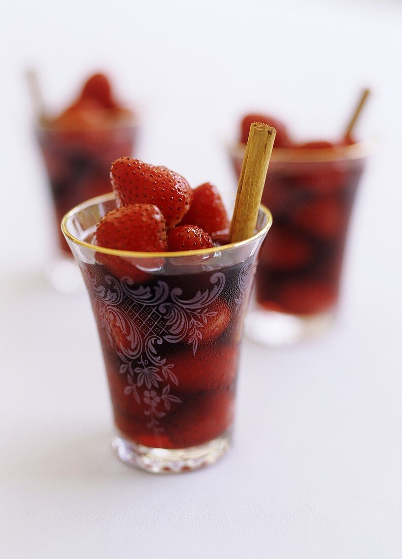 Red wine punch with strawberries and cinnamon