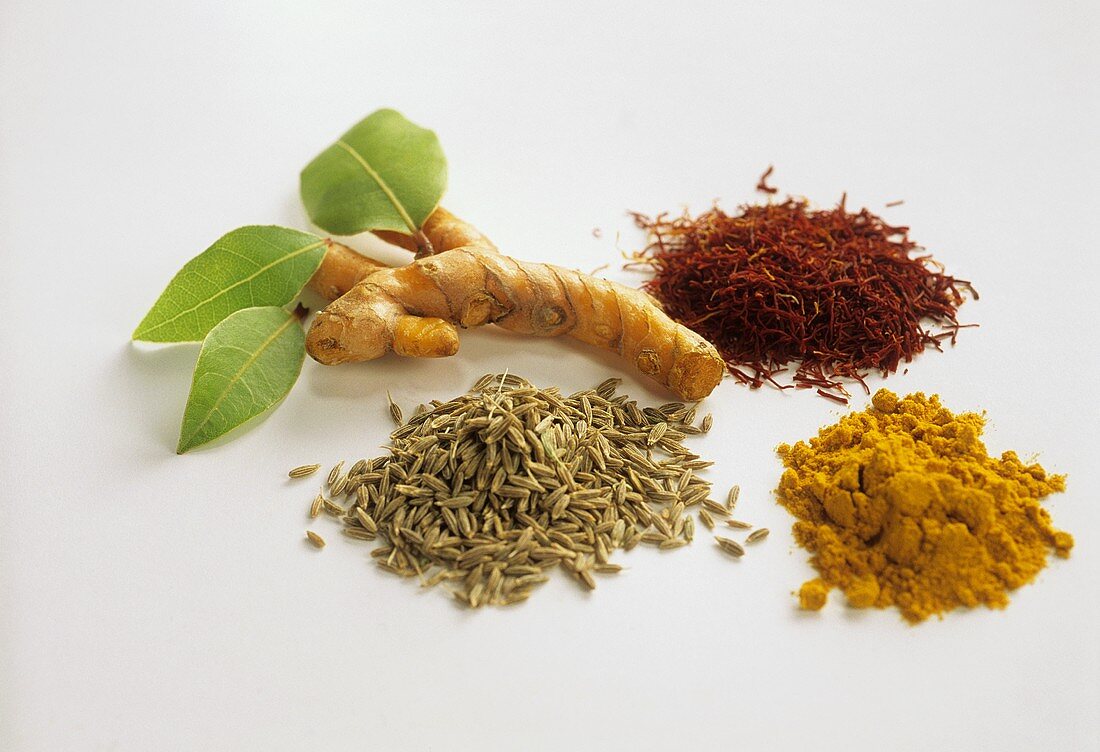 Spices (saffron, bay leaf, cumin, turmeric)