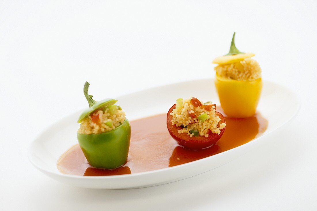 Colourful peppers stuffed with couscous