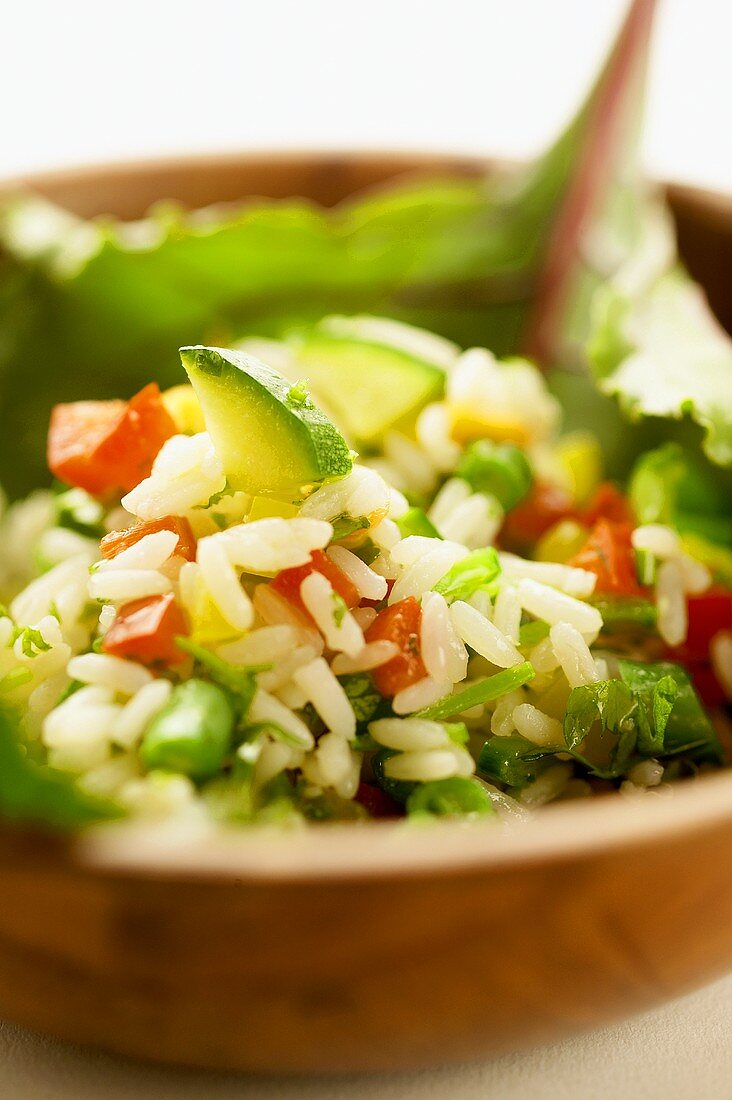 Rice salad with pieces of vegetables