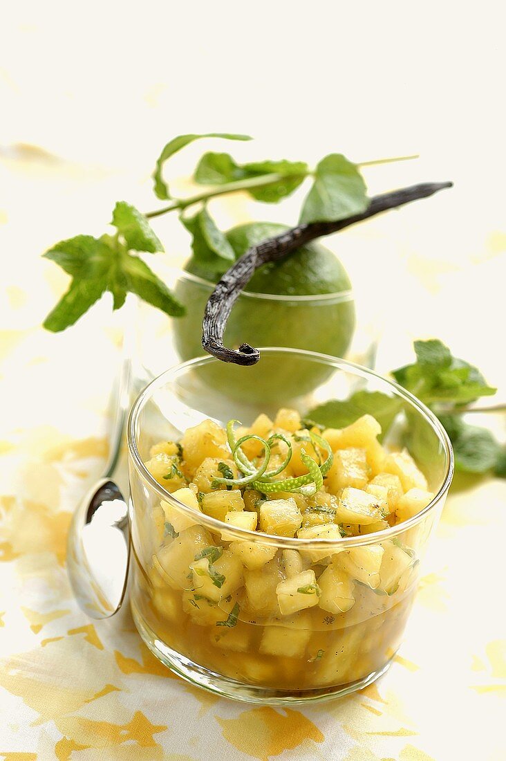 Pineapple salad with lime zest and vanilla