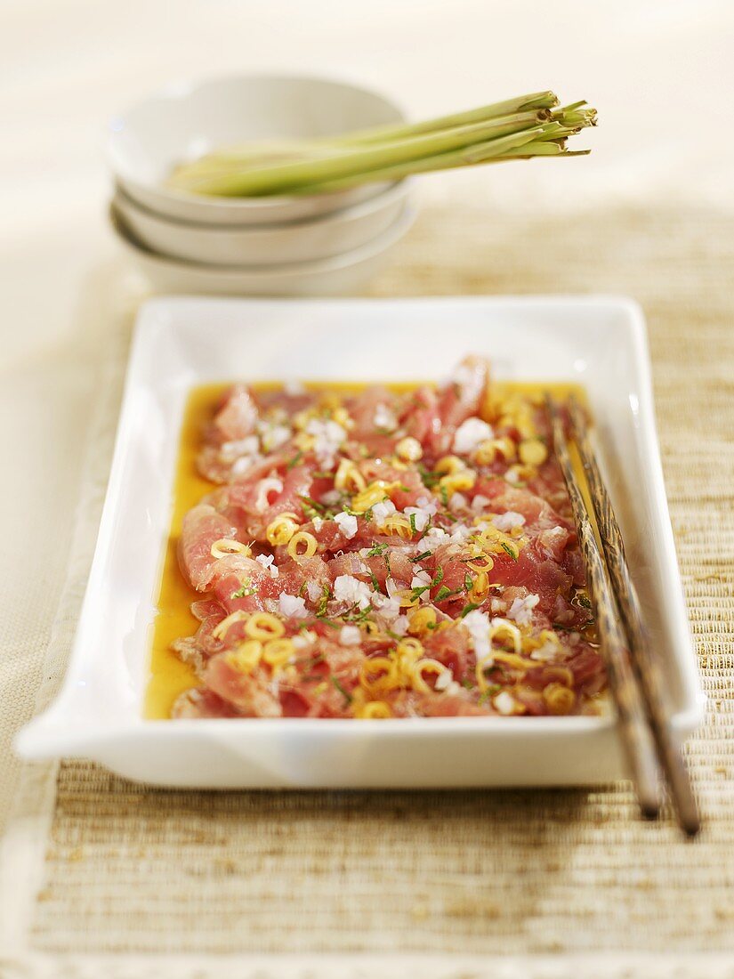 Marinated tuna in lemon grass vinaigrette