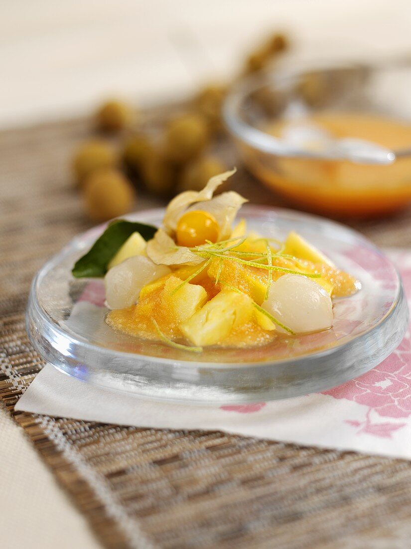 Exotic fruit salad with pineapple and longan