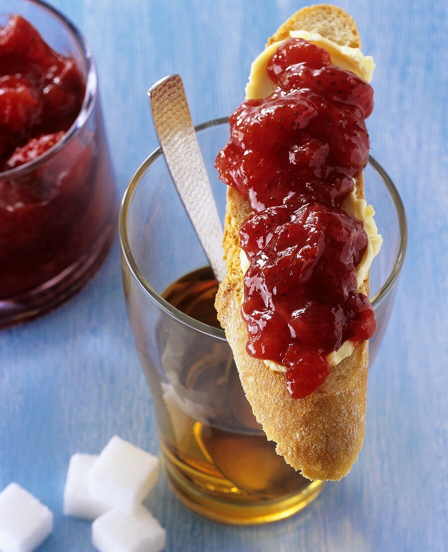 Strawberry and grapefruit jam on white bread