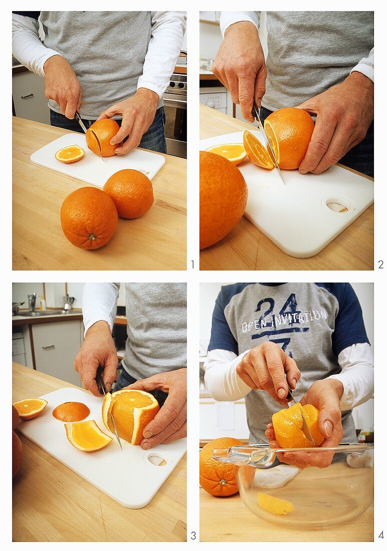Orangen werden filetiert