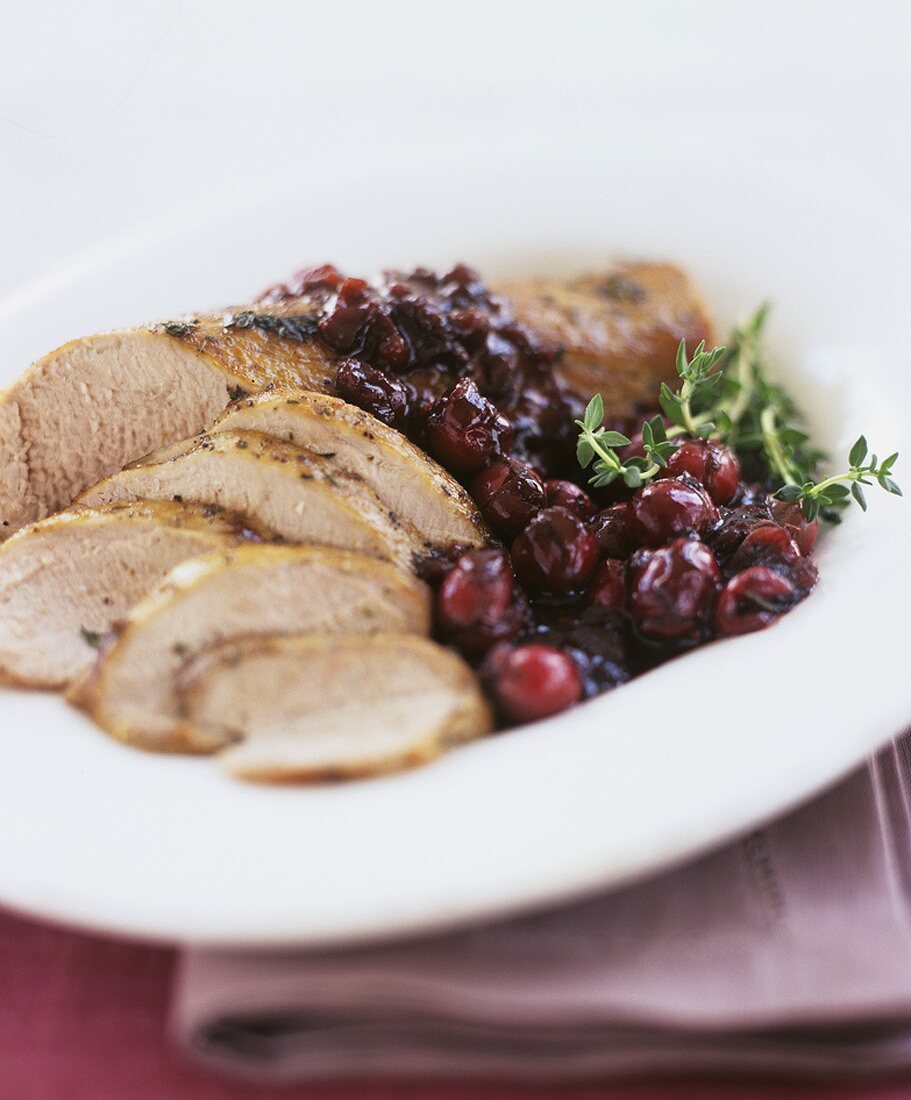 Roast duck breast with cranberry sauce