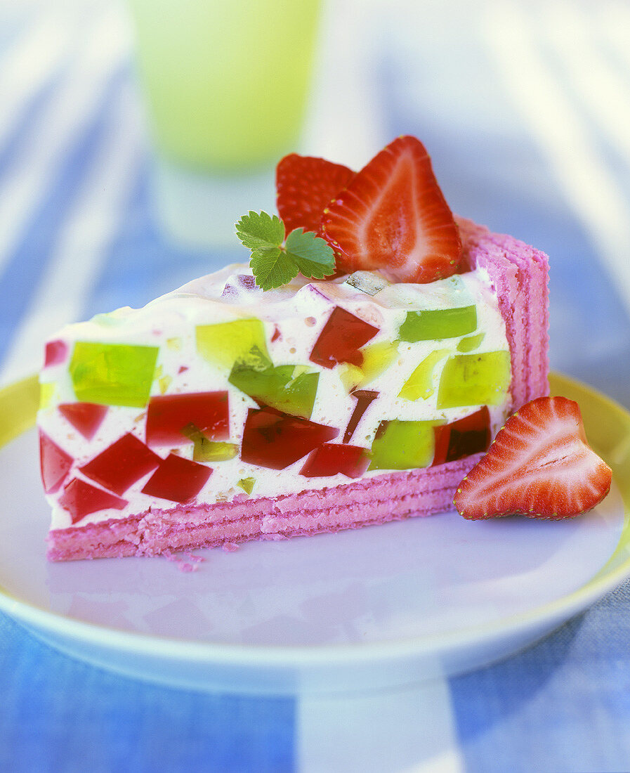 Yoghurt cake with fruit jelly cubes