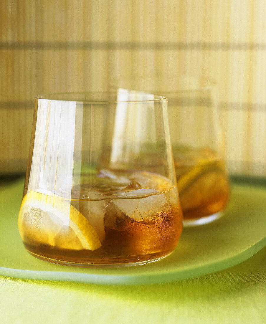 Rum drink with ice cubes