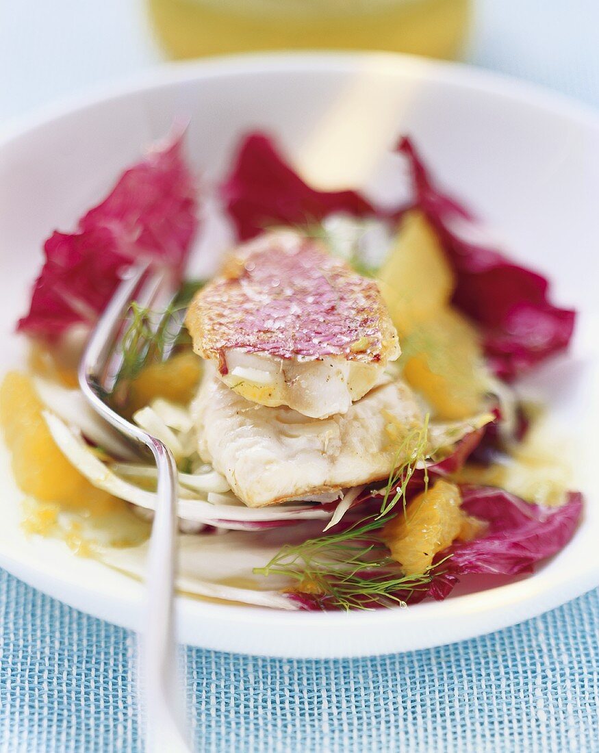 Red mullet on radicchio and fennel salad