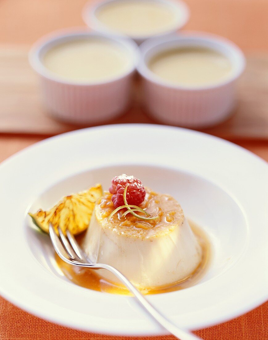 Crème caramel with ginger and lime