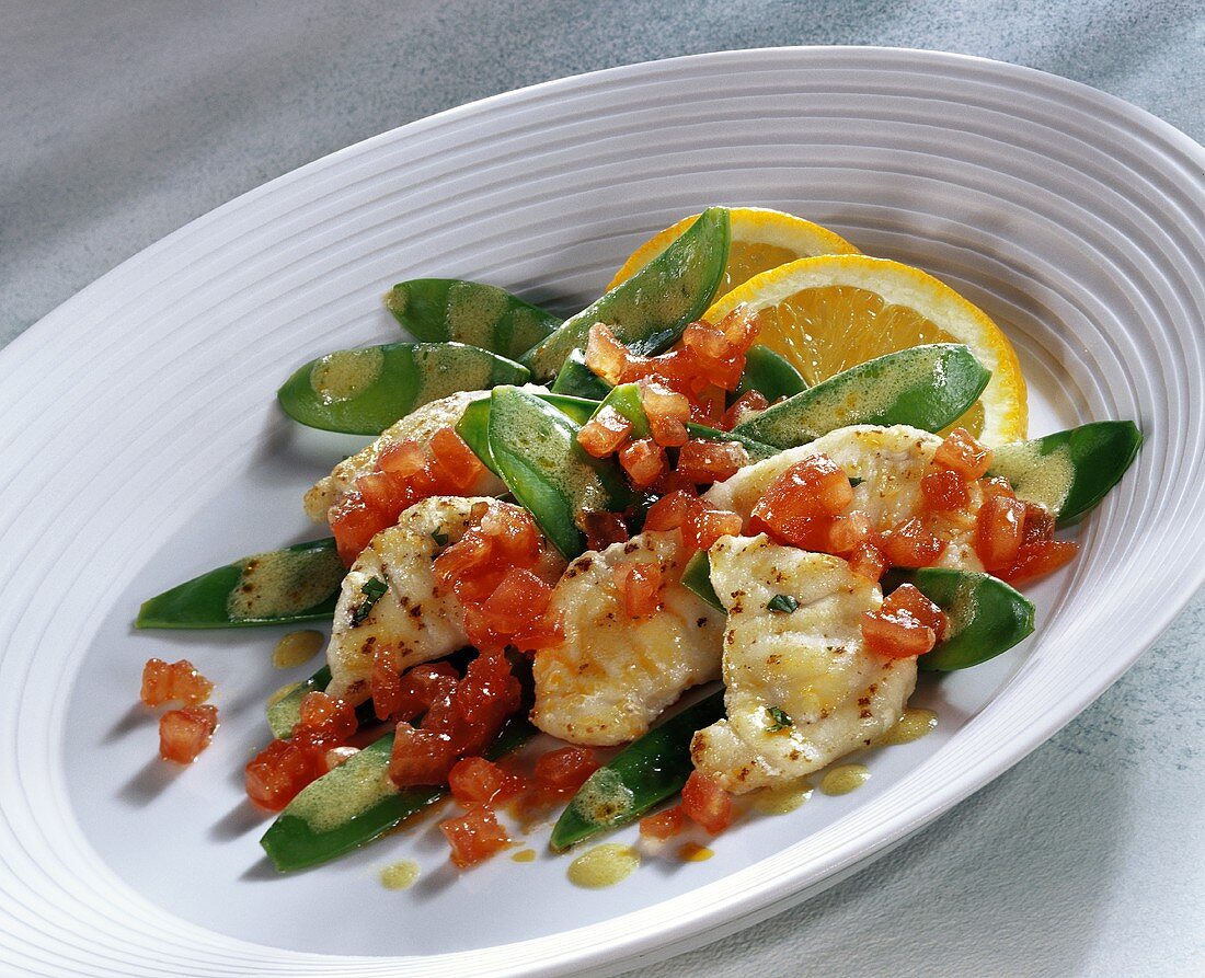 Monkfish medallions with mangetout