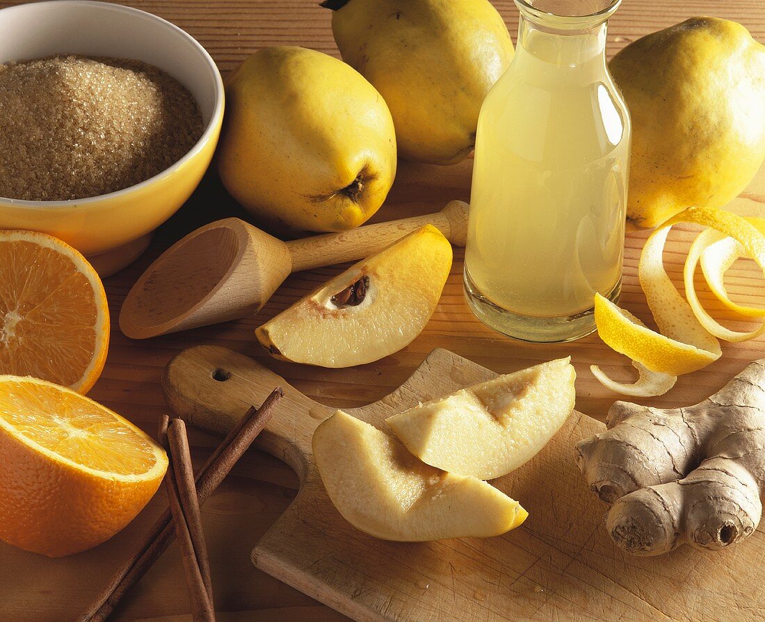 Spiced quinces with ingredients
