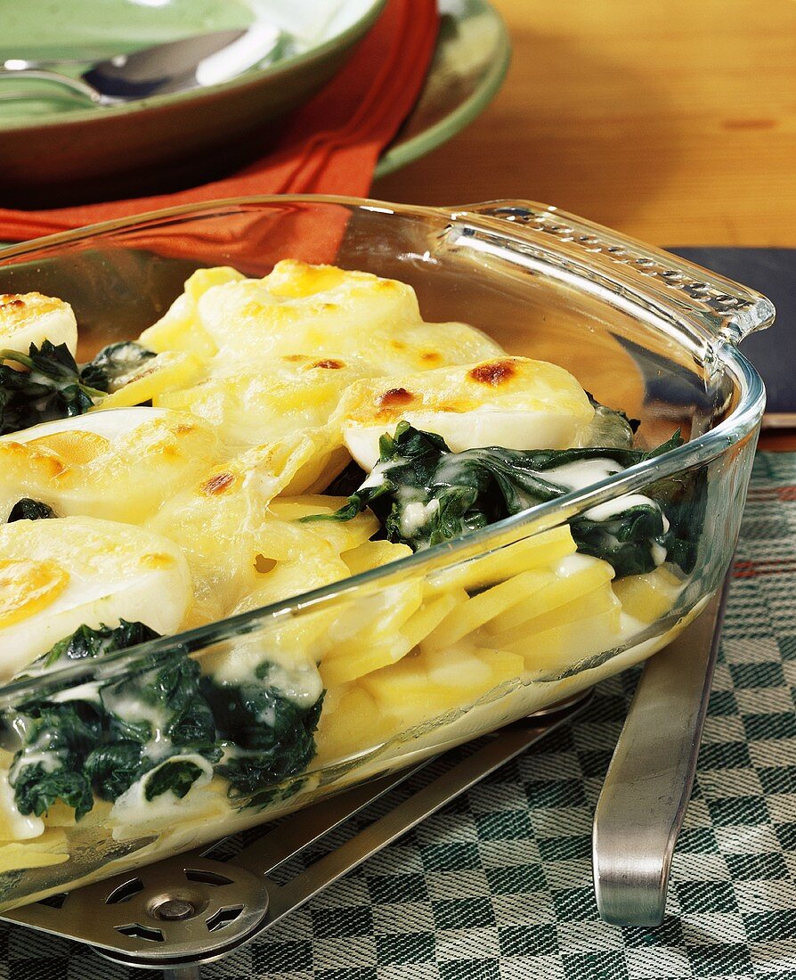 Baked egg dish with spinach