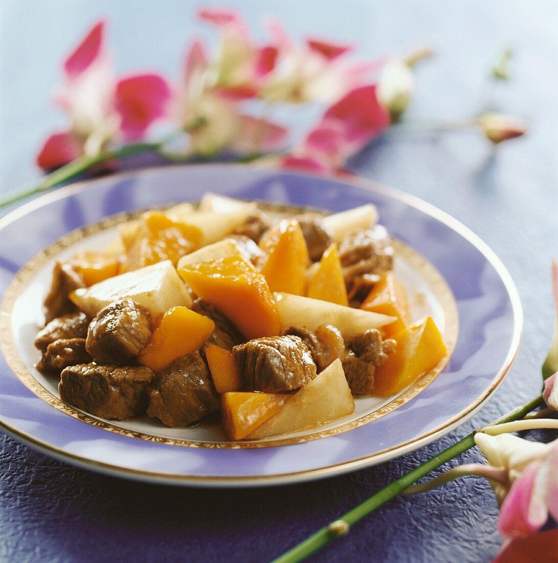 Beef with pumpkin and yam