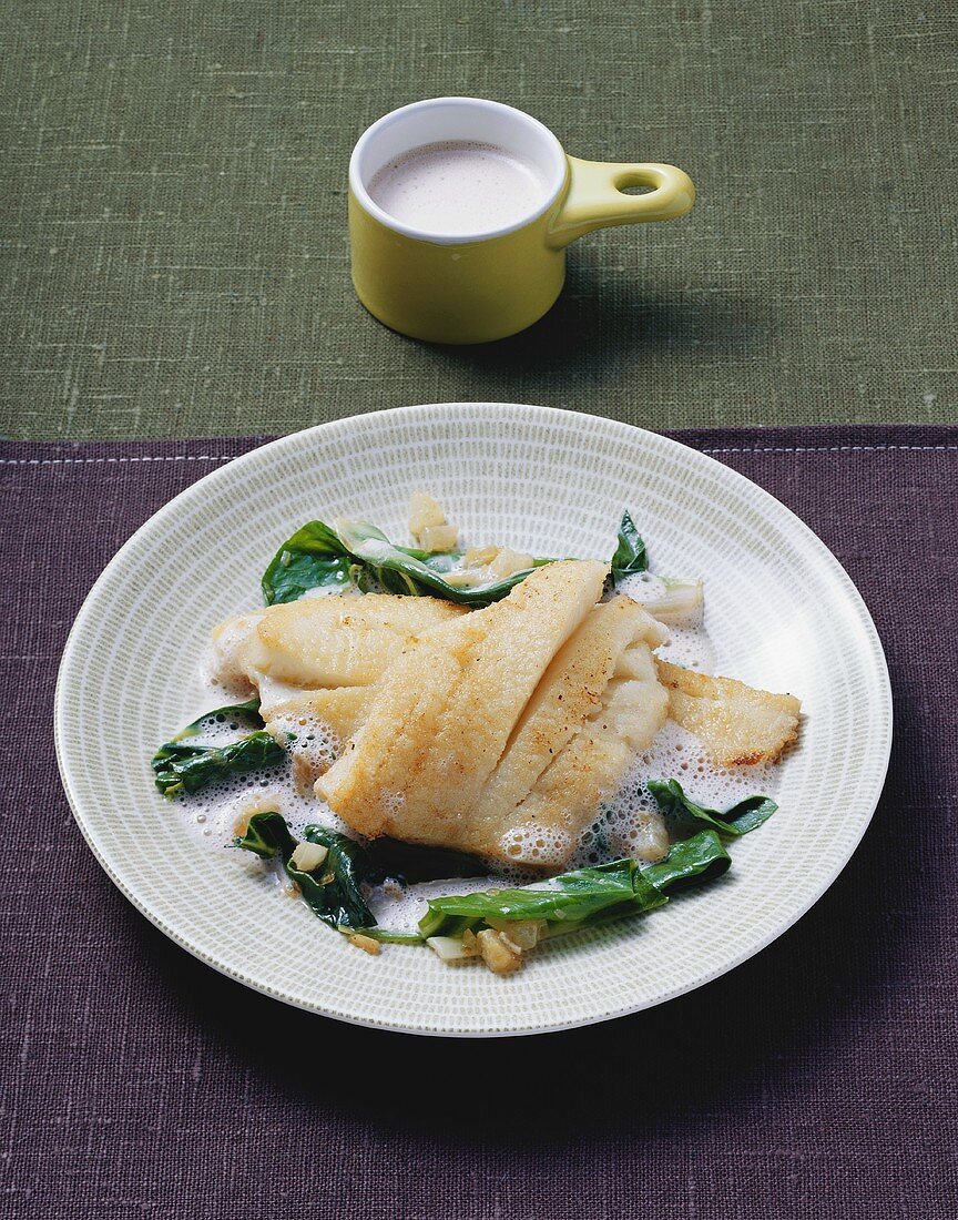 Greenland halibut in rosé wine butter sauce with chard